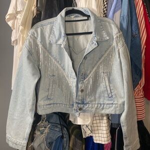 Cropped denim and rhinestone jacket